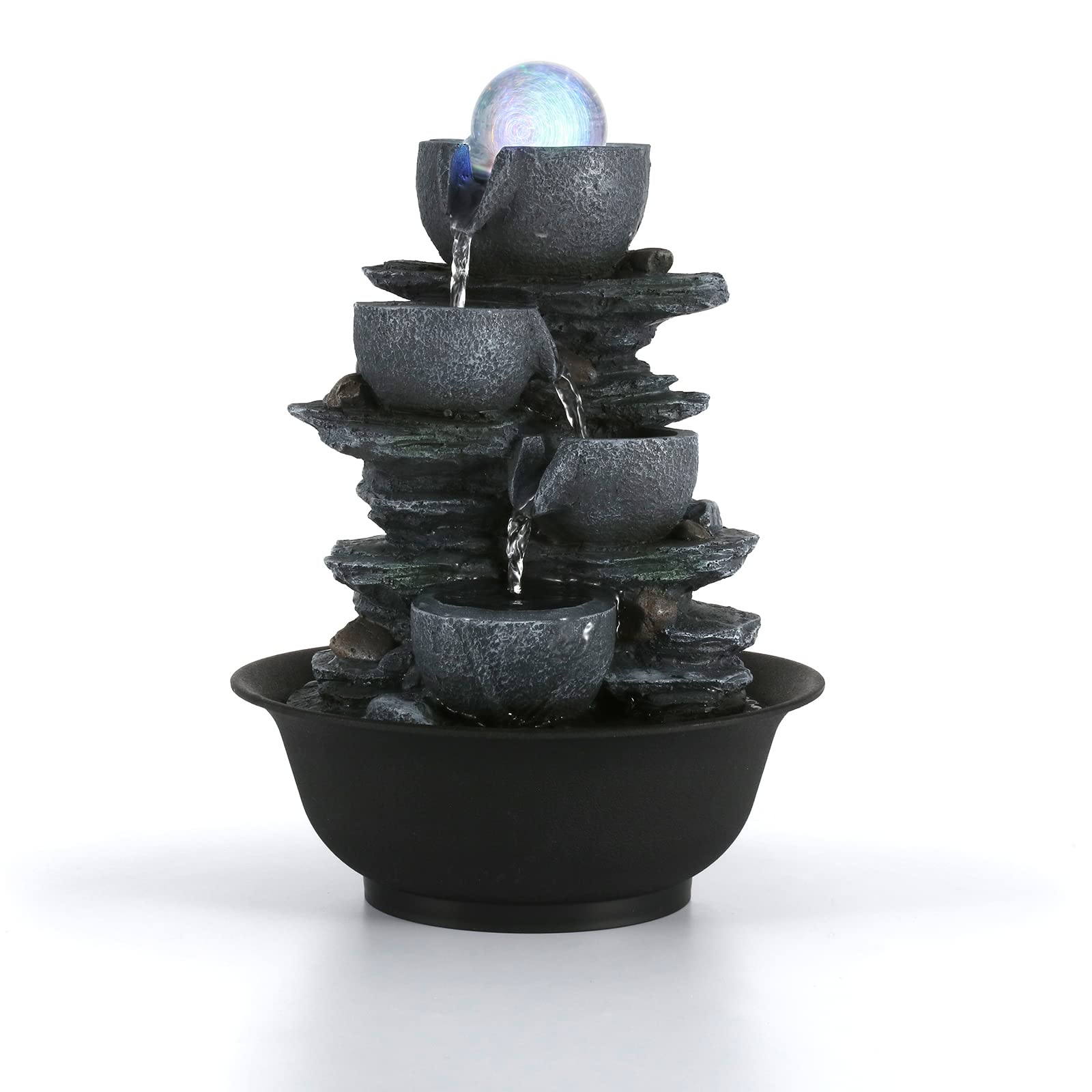 Dyna-Living Indoor Fountain, Tabletop Water Fountain, Water Fountain with LED Crystal Ball, Indoor Water Feature for Home Office Decor