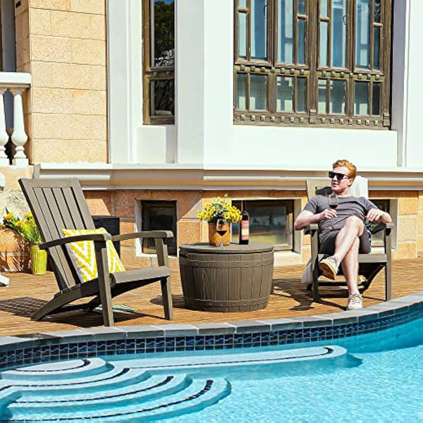 YITAHOME 127L Garden Storage Box, Waterproof Large Outdoor Storage Box, Round All-weather Deck Boxes for Patio Furniture, Pool Accessories, Easy Assembly Lightweight, Light Brown, 67 x 67 x 44cm