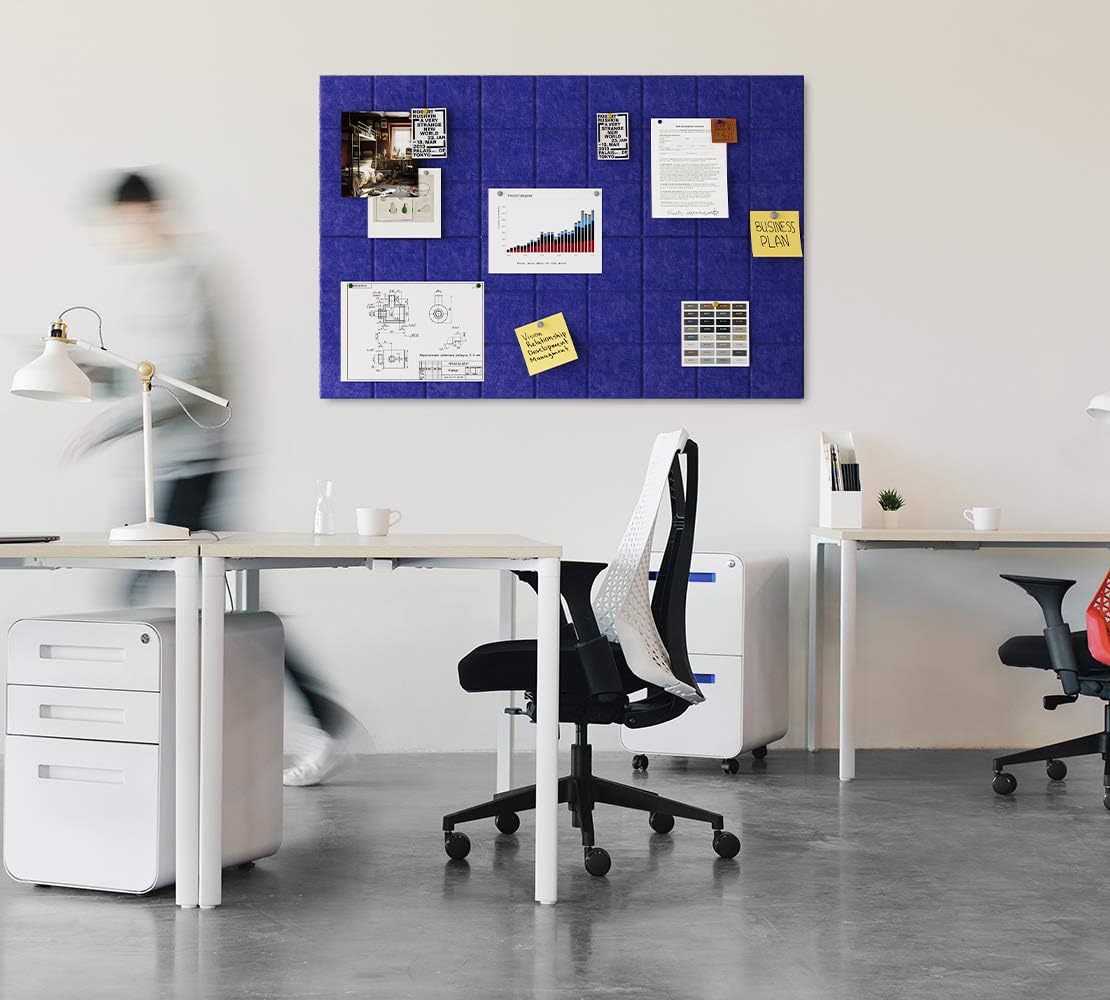 Uoisaiko Large 30x30cm Felt Board Tiles with 30 Pins, Pack of 6 Bulletin Board Notice Boards for Home Office Kitchen, Self Adhesive Pin Board Wall Tiles for Photos Memos