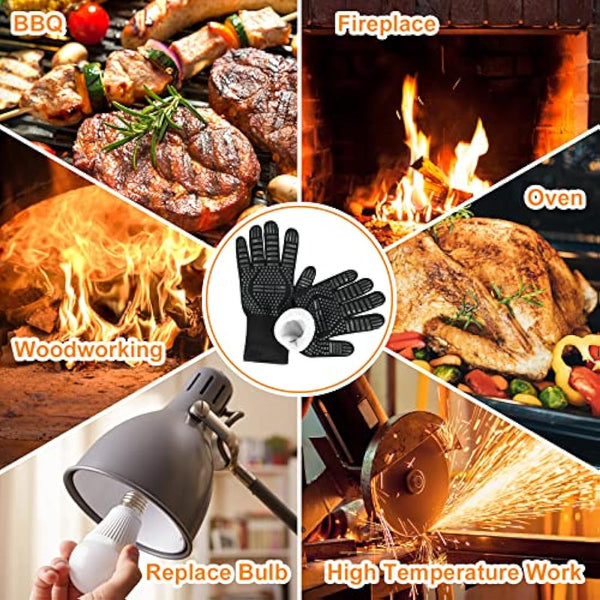 Flintronic Grill Gloves Heat Resistant Fire Resistant Oven Gloves Hand Protection Grill Gloves, 1472°F/800°C Heat Resistant Oven Gloves for Grill, Oven, Cooking, Soldering (Black)