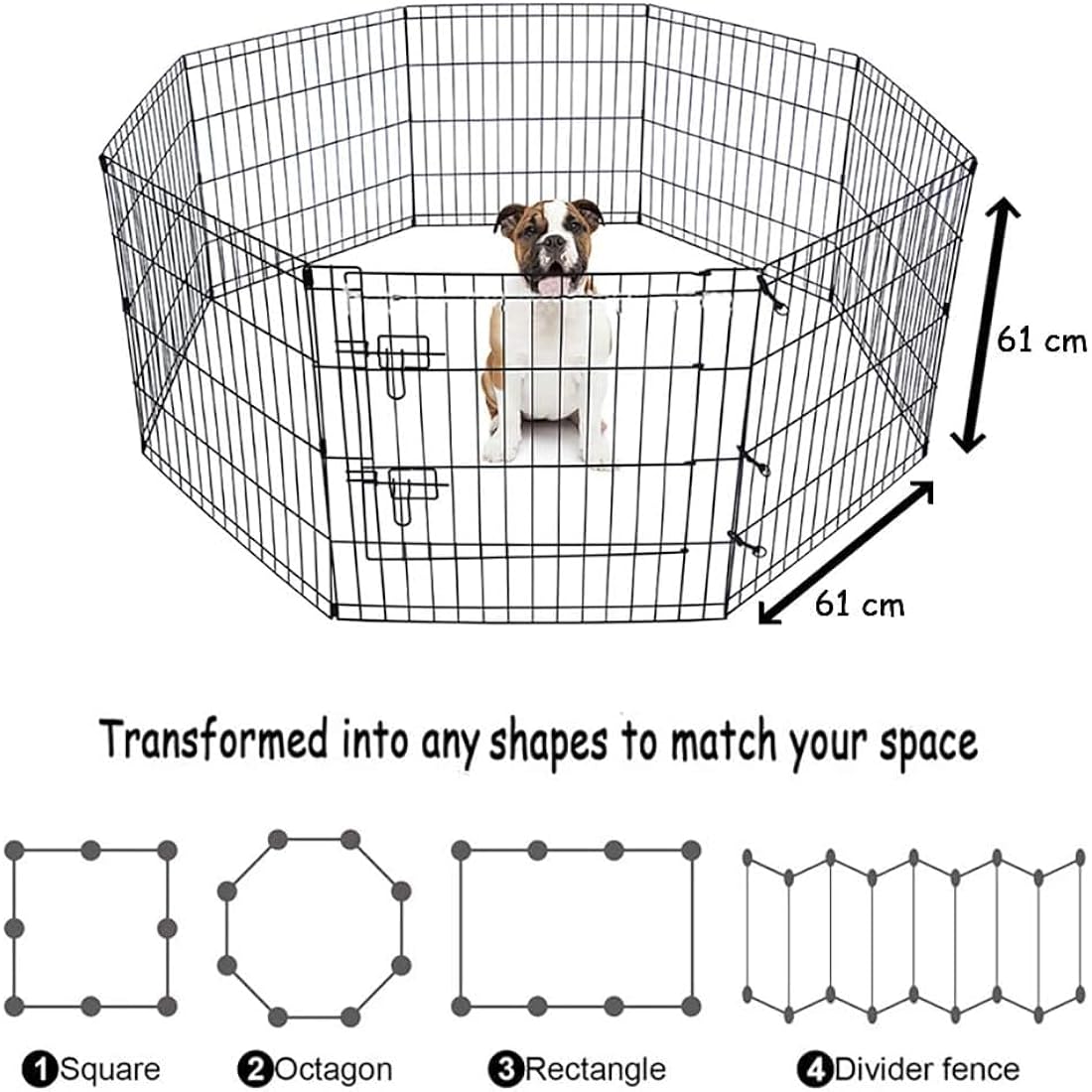 Doggy Style 8 Panel Playpen Suitable for Dogs Puppies Cats & Rabbits Foldable Ideal for Indoor/Outdoor use Puppy Play Pen (Small, 8 Panel Light/Lge Door/Black)