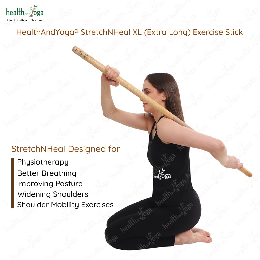 HealthAndYoga StretchNHeal XL Collapsible Multi-Use Wooden Yoga Stick - Physical Exercise Dowel, Stretch Mobility Rod, Posture Pole (XL - 48 inches)