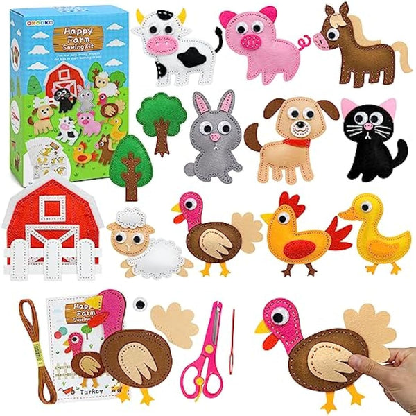 OKOOKO Animal Sewing Craft Kit, DIY Crafting and Sewing Set for Kids, Plush Craft, Art Craft Kits, Fun and Educational Craft Set, Sew Your Own Felt Animals Craft Kit
