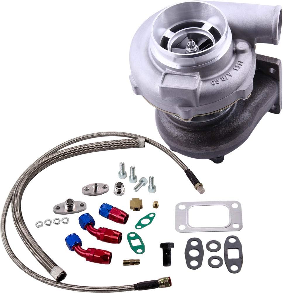 maXpeedingrods GT30 GT3037 GT3076 Anti Surge Universal Turbocharger A/R 0.6 + Oil Drain Return Oil Feed Line Hose Kits