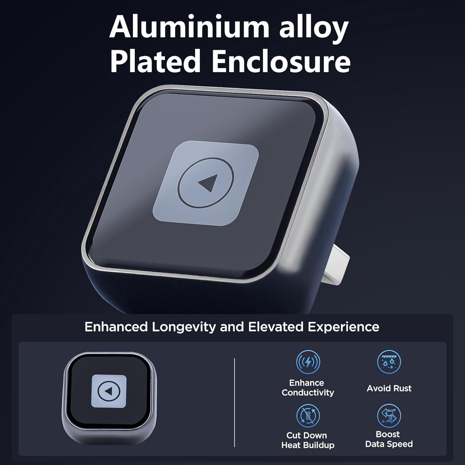 Aieloar Wireless CarPlay Adapter for iPhone – 5s Auto-Connect, Angled Plug & Play