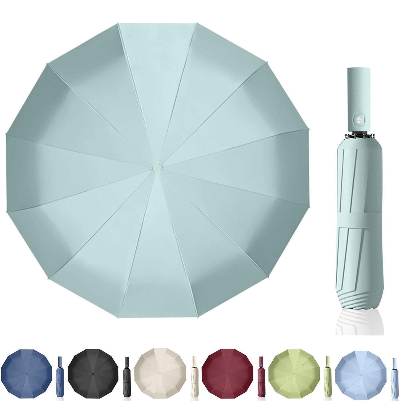 Maibar Umbrella Windproof Strong 24 Ribs Compact Umbrellas Sun UV Protection spf 50 Folding Travel Large Auto Open Close Umbrellas Umbrella (Black)