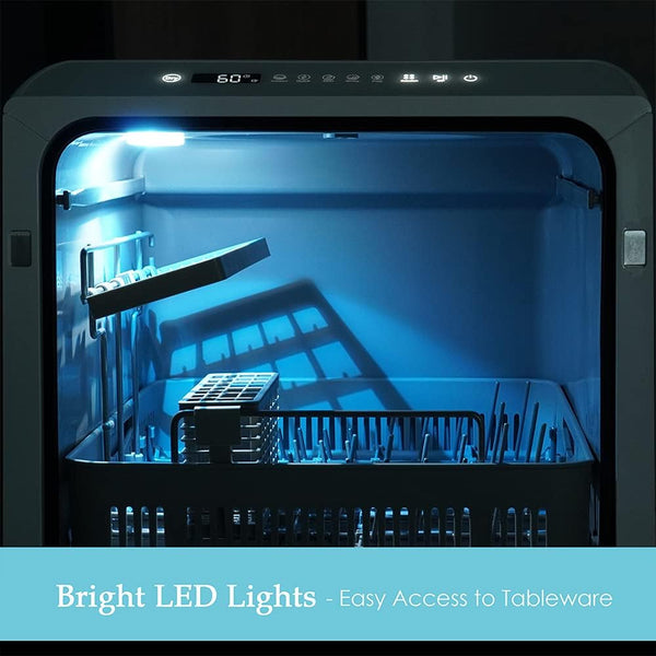 Table Top Dishwasher, Mini Countertop Dishwasher Portable, 6 Programs, Built-in 5L Water Tank, 4 Place Settings, Touch Control, LED Display, Fruit Wash, No Installation, White