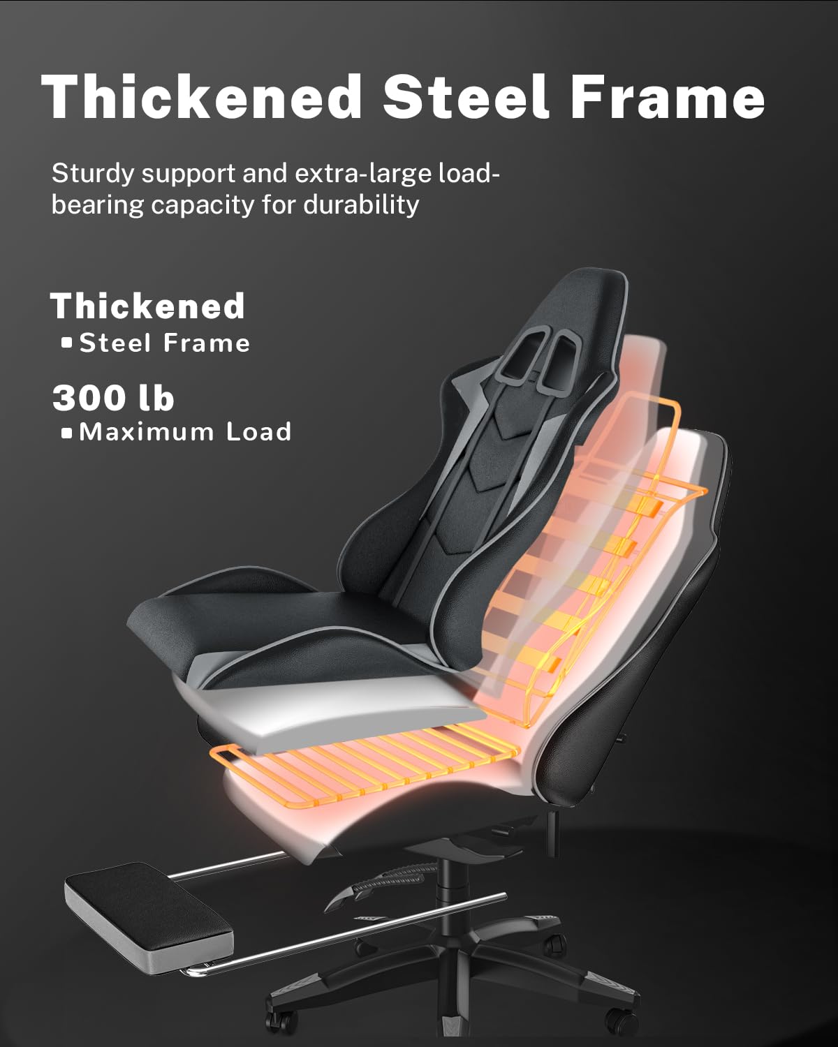 bigzzia RGB Gaming Chair with LED Lights and Ergonomic Computer Chair Reclining PU Leather High Back Video Game Chair with Headrest Adjustable Lumbar Support Linkage Armrest for Adults (Black/Grey)