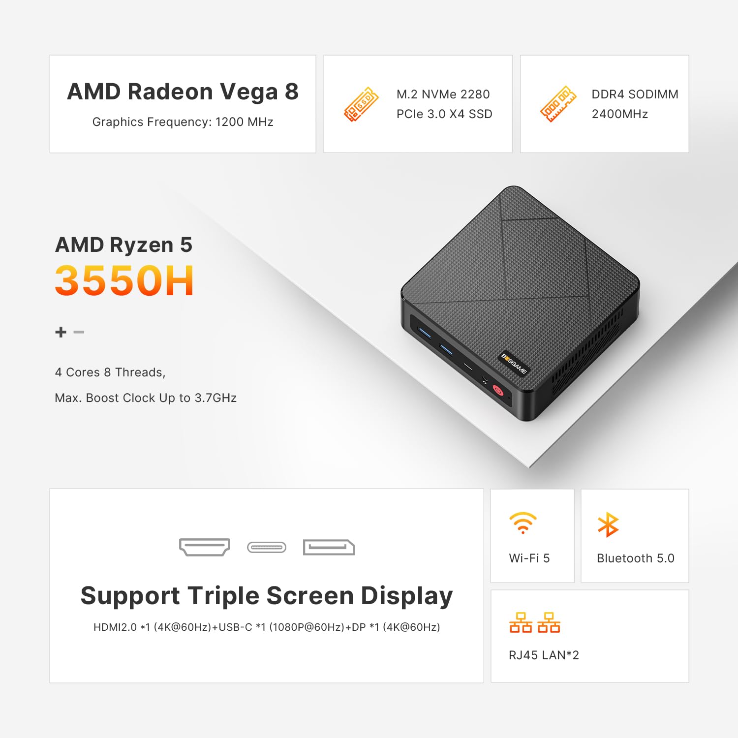 BOSGAME Mini PC [Dual LAN], AMD Ryzen 7 5825U (8C/16T, up to 4.5Ghz) 32GB DDR4 1TB SSD Mini PC Dual Channel, 4K@60Hz Mini Desktop Computers Wi-Fi 6E/BT 5.2