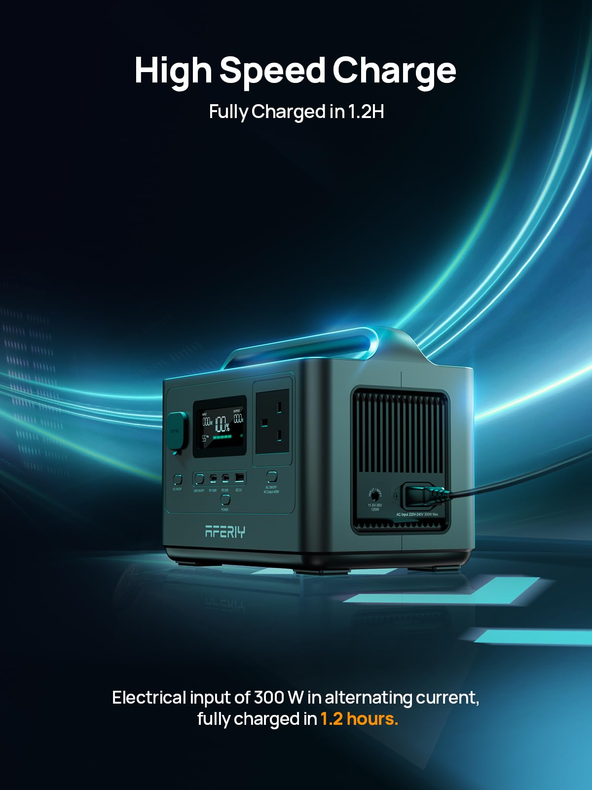 AFERIY 400W Portable Power Station 256Wh LiFePO4 Battery 1.5-hour Fast Charging, 5 Ports, Pure Sine Wave 230V Output, UPS Power Supply for Outdoor Camping and Emergency Backup