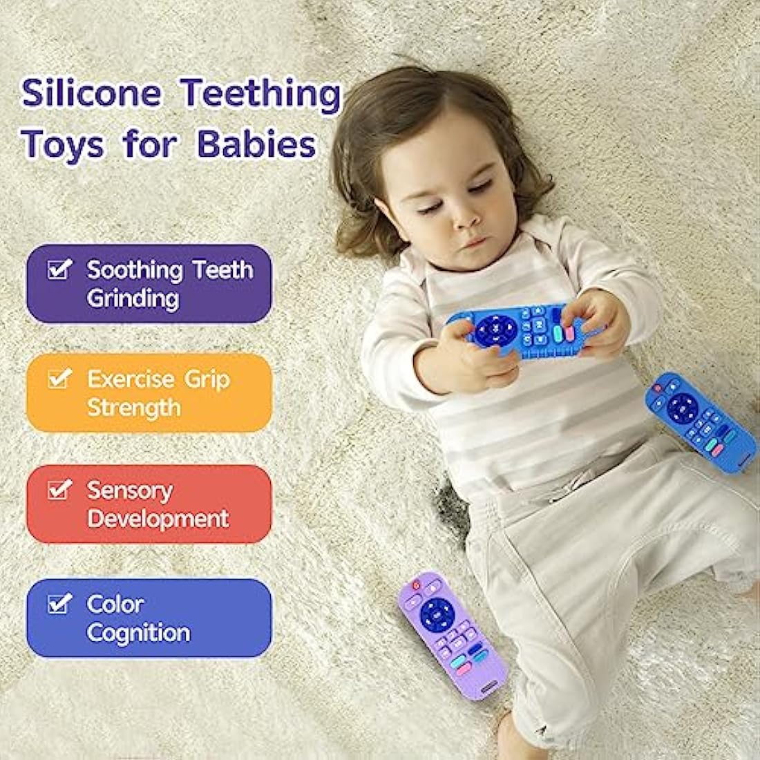 Hooku 2 Pack Silicone Teethers for Babies 0-6 Months, Teething Toys for Babies 6-12 Months, Baby Remote Control Toy, Infant Toys 0-3 Months, Sensory Chew Toys, Toddler Newborn Baby Gifts for Boy Girl