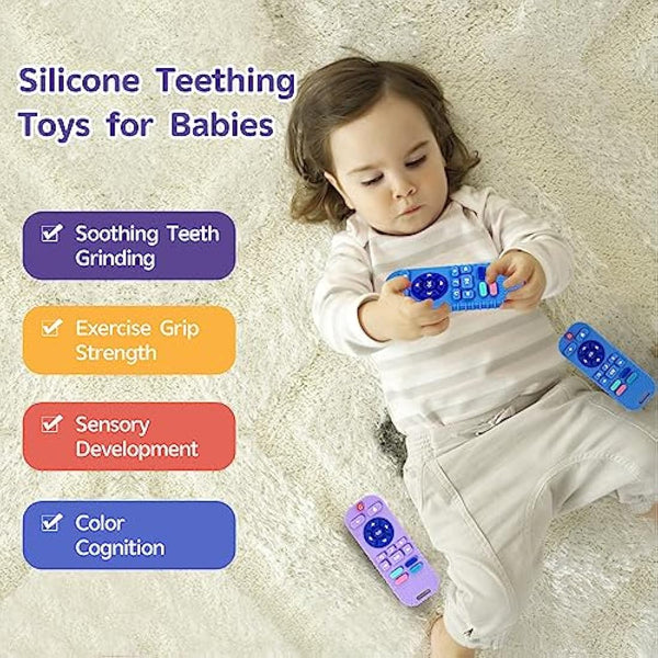 Hooku 2 Pack Silicone Teethers for Babies 0-6 Months, Teething Toys for Babies 6-12 Months, Baby Remote Control Toy, Infant Toys 0-3 Months, Sensory Chew Toys, Toddler Newborn Baby Gifts for Boy Girl