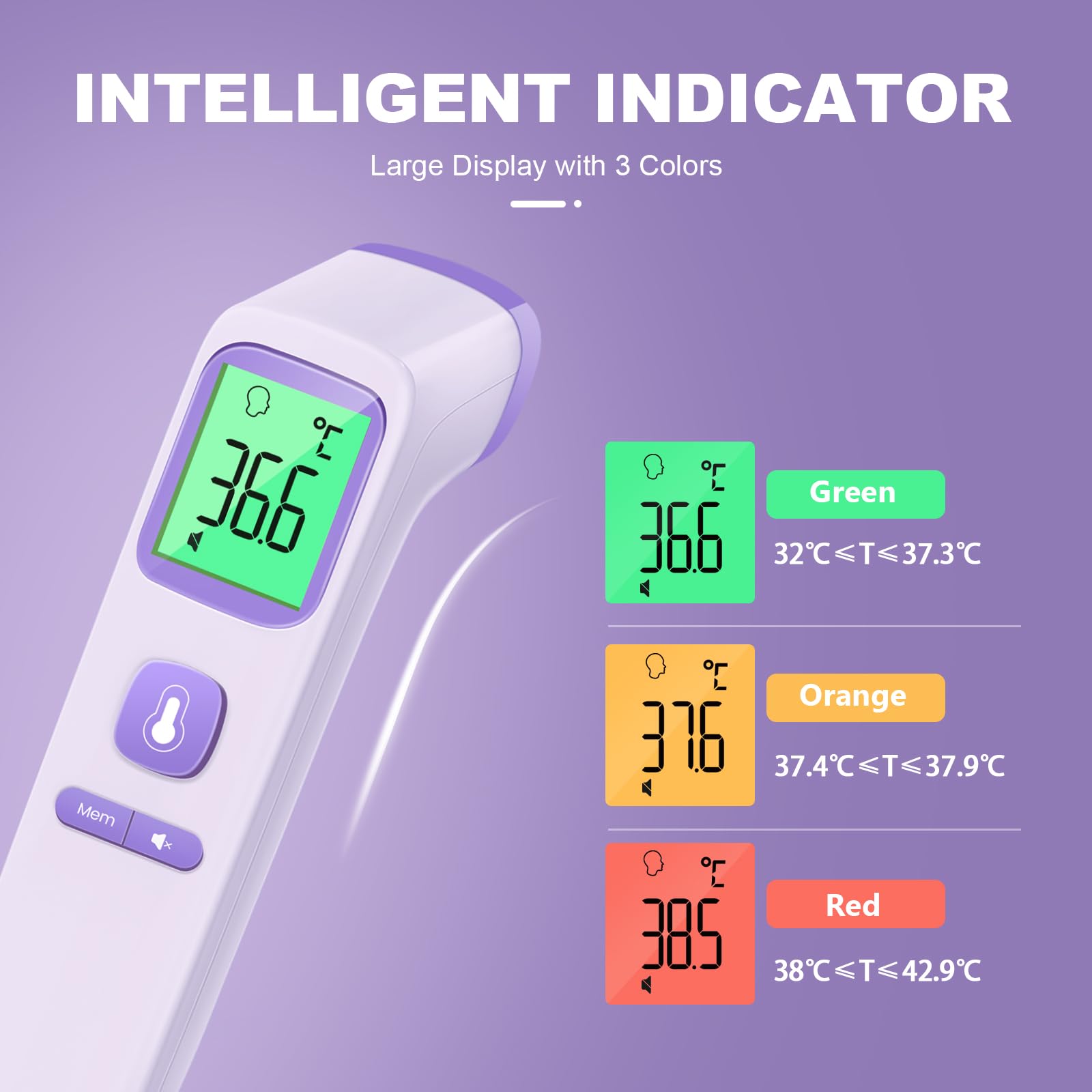 No-Touch Forehead Thermometer for Adults, Infrared Digital Thermometers for Kids, Touchless Baby Thermometer, Accurate Reading with LCD Display, Mute Mode, Memory Recall, Fever Alarm