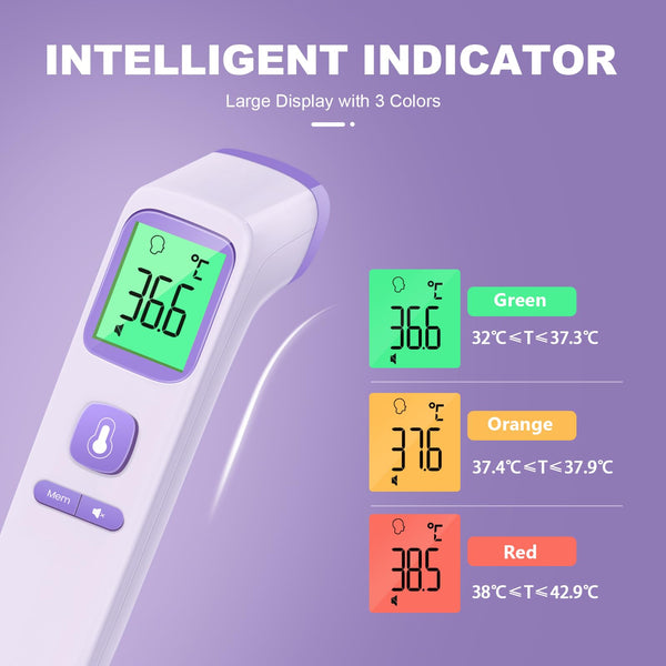 No-Touch Forehead Thermometer for Adults, Infrared Digital Thermometers for Kids, Touchless Baby Thermometer, Accurate Reading with LCD Display, Mute Mode, Memory Recall, Fever Alarm