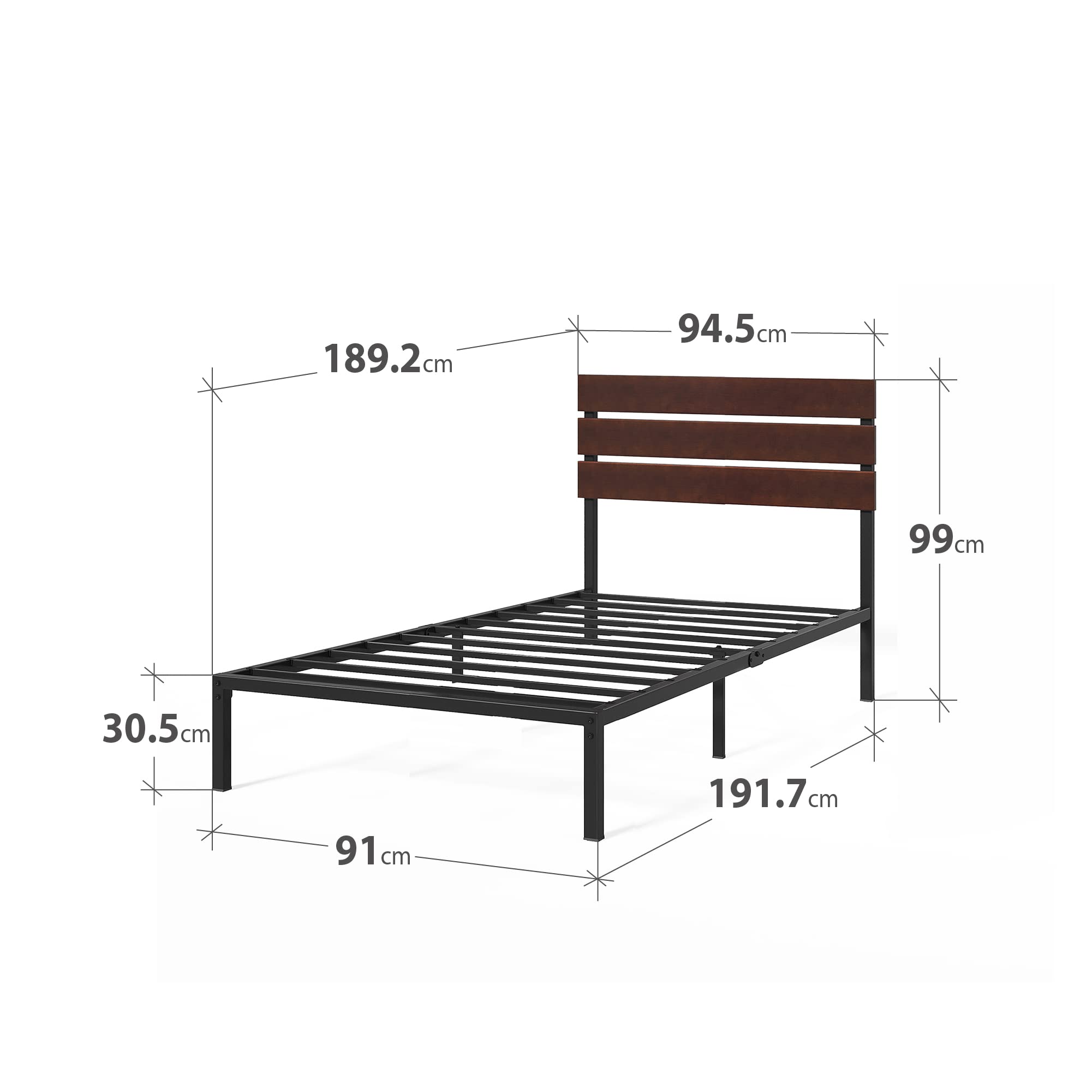 Zinus Figari Double Bed frame - Bed 135x190 cm - 31 cm Height with Underbed storage - Sustainable Bamboo and Metal Platform Bed frame with Slatted Headboard - Brown and Black