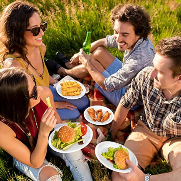 greensight 150 Pack Disposable Paper Plates 10 inch - Eco-Friendly, Sugarcane Strong Large White Plates 100% Biodegradable and Compostable Rigid Dishes for Party BBQ Picnic