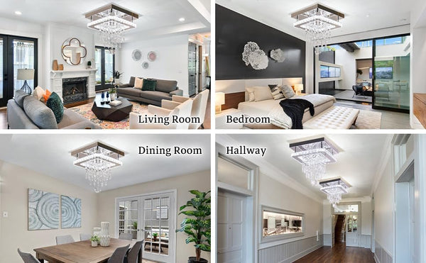 K9 Crystal Chandeliers Ceiling Light, Stainless Steel Square LED Ceiling Lights Light Fixture, Modern Flush Mount Ceilings Light for Hallway, Bedroom, Foyer, Kitchen,Living Room (Cool White)