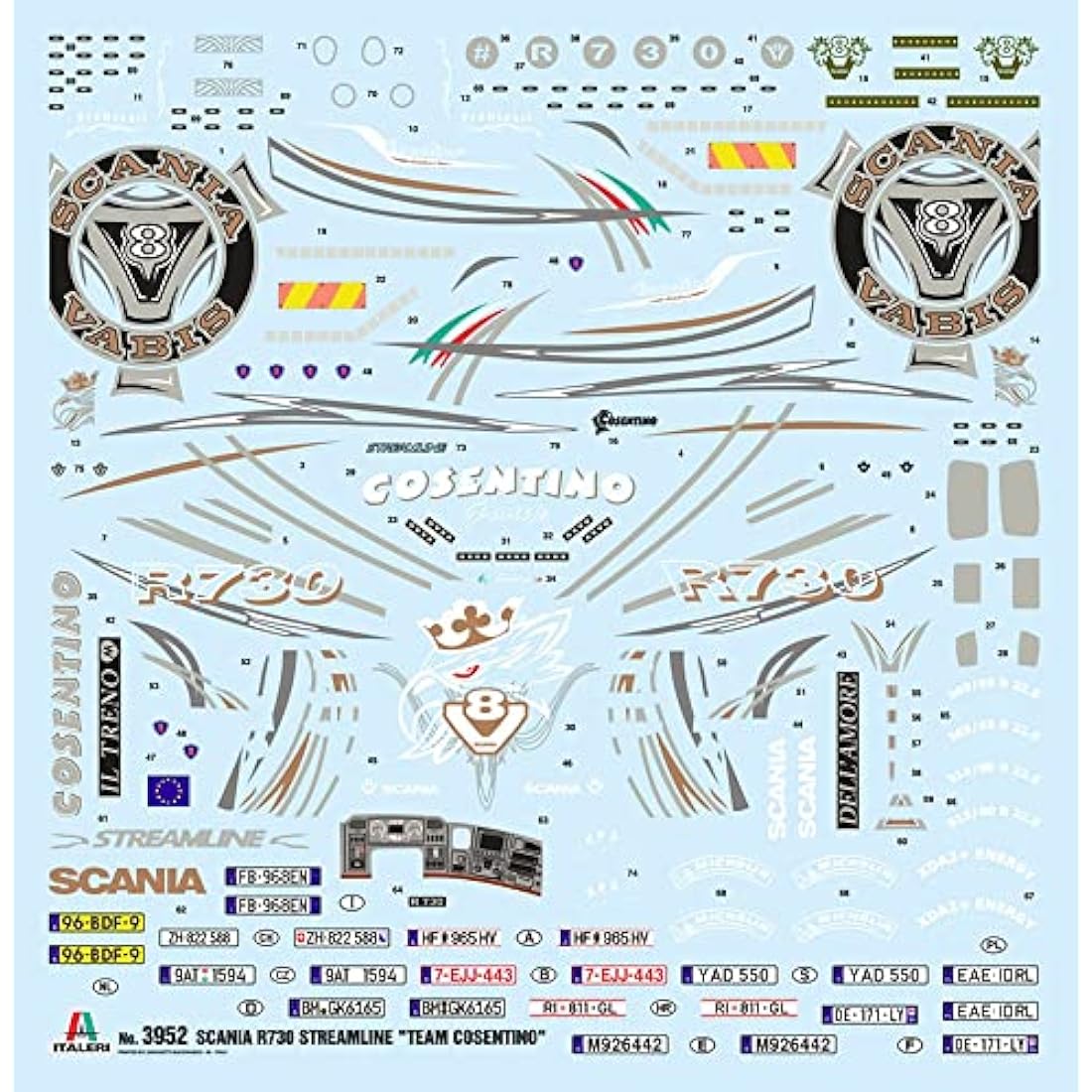 ITALERI 3952S - 1:24 Scania R730 Streamline Show Truck, Model Making, Kit, Stand Model Making, Crafts, Hobby, Gluing, Plastic Kit, Detailed, Unisex Adults, Black