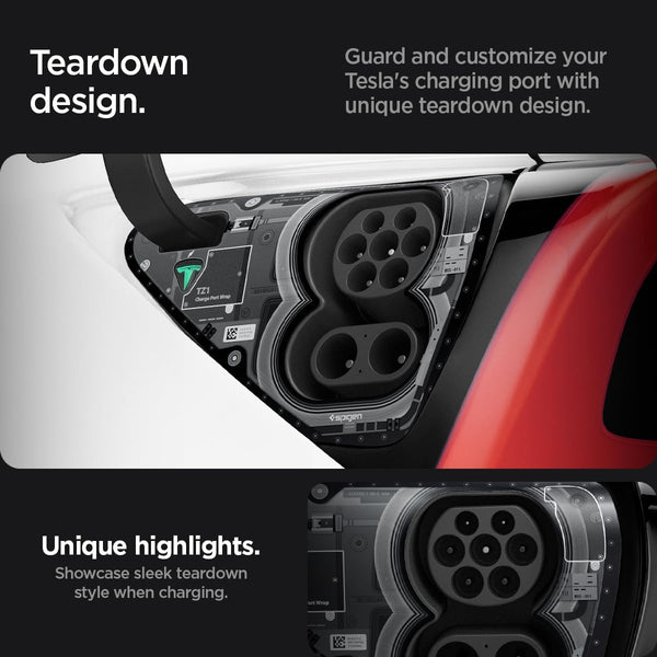 Spigen Tesla Model 3 2021-2023 and Y (~2024) Protective Film and Wrap Set Charge Port, Premium Design, Designed for Tesla Accessories - Zero One Edition