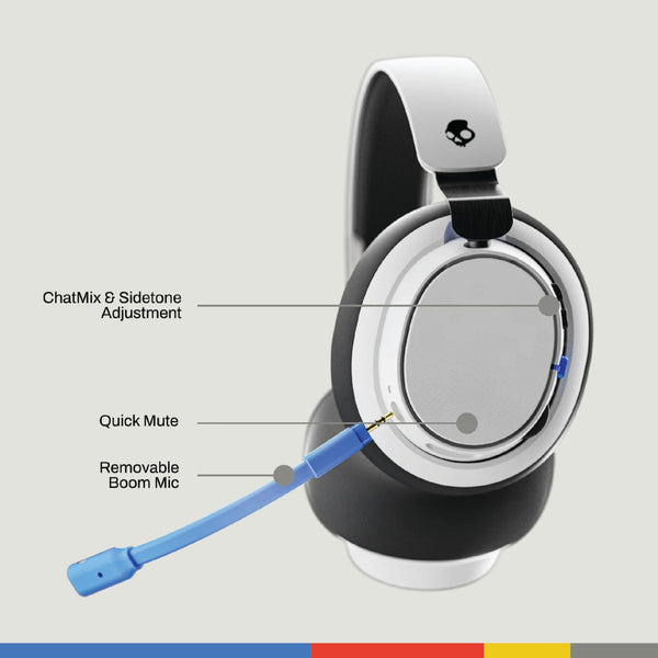 Skullcandy SLYR Pro Wireless Multi-Platform Gaming Headset, Bluetooth Headphones, Up to 24 Hrs Battery, PC, PlayStation, Nintendo Switch, 2.4GHz Low Latency Wireless Transmitter Included - White/Blue