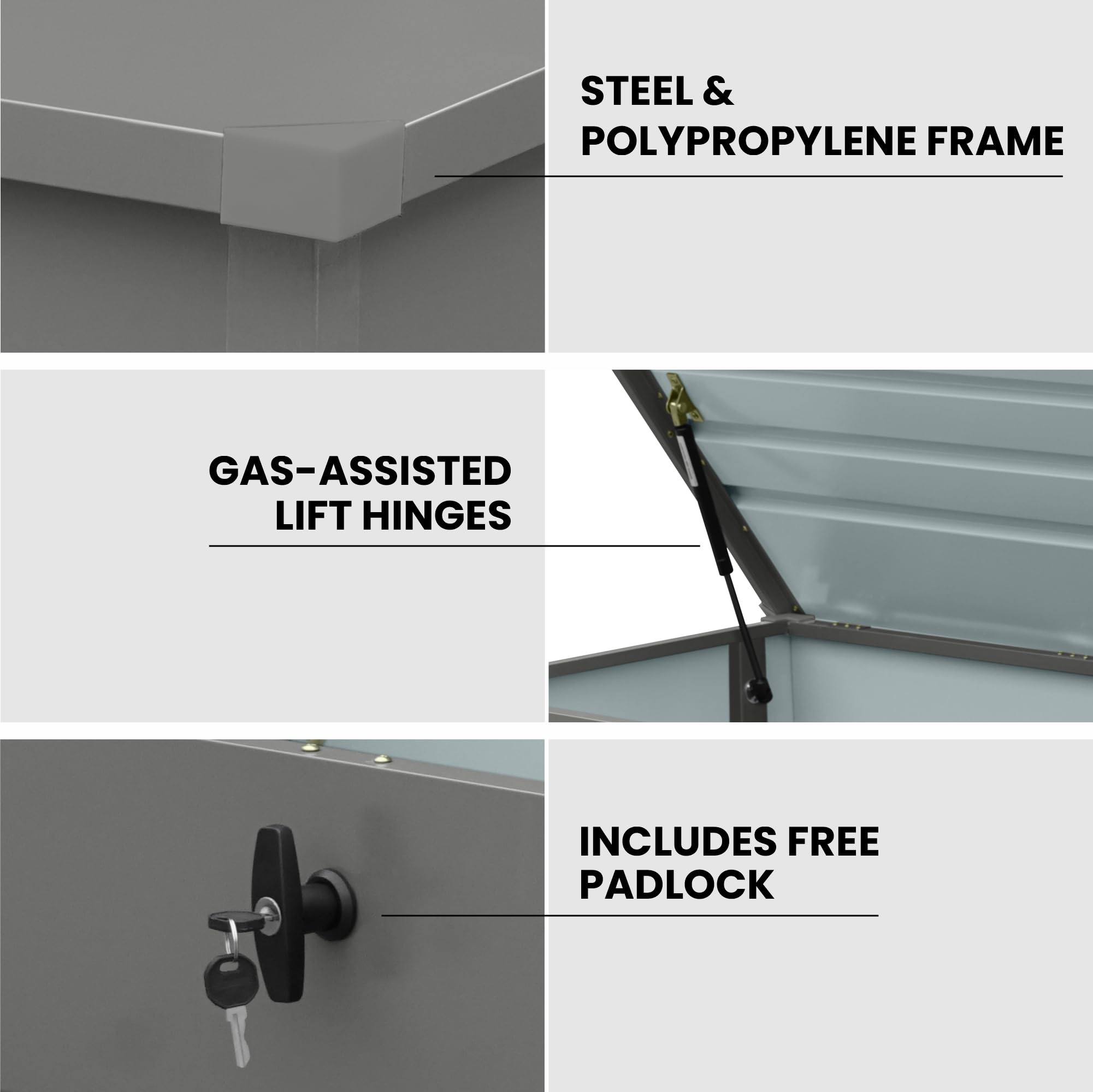 Olsen & Smith 1000L Extra Large XL Metal Outdoor Garden Storage Box - Weather Resistant Heavy Duty Garden Box with Built In Lock - Massive Capacity Storage Chest for Tools Cushions Toys & More, Grey