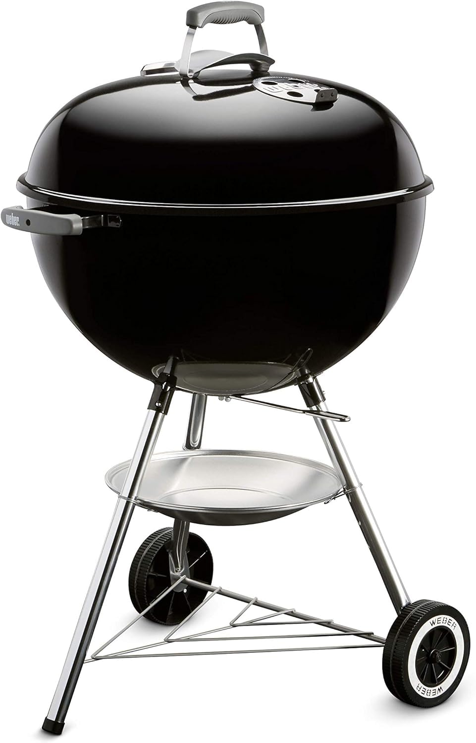Weber Classic Kettle Charcoal Grill, Ø 57cm Grill Area, BBQ Grill with Porcelain-Enamelled Lid & Bowl, Lid Thermometer, Tripod Stand & Wheels, Chromed Grill Grate - Black (1341504)