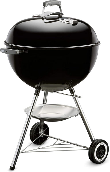 Weber Classic Kettle Charcoal Grill, Ø 57cm Grill Area, BBQ Grill with Porcelain-Enamelled Lid & Bowl, Lid Thermometer, Tripod Stand & Wheels, Chromed Grill Grate - Black (1341504)