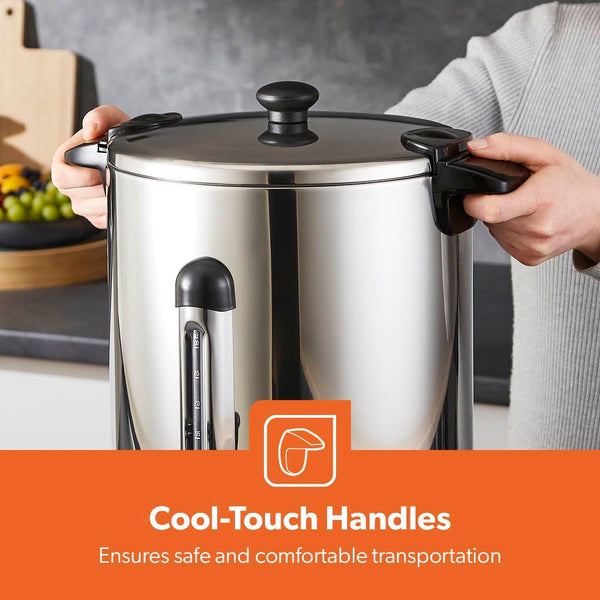 Geepas Electric Catering Urn, 1650W Instant Hot Water Boiler Dispenser - Tea Urn Kettle Home Brewing Commercial Office Use with Keep Warm - Easy Pour Tap, 15 Litre, Stainless Steel – 2 Year Warranty