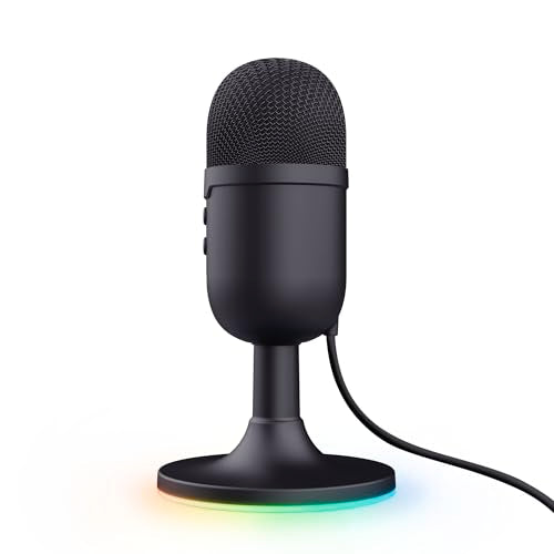 Trust Gaming GXT 236 Yami USB Condenser Streaming Microphone for Podcast, Twitch, Discord, ASMR, Youtube, Playstation 5, Gaming Mic with Cardioid Recording Pattern, Mute Button, RGB Light - Black