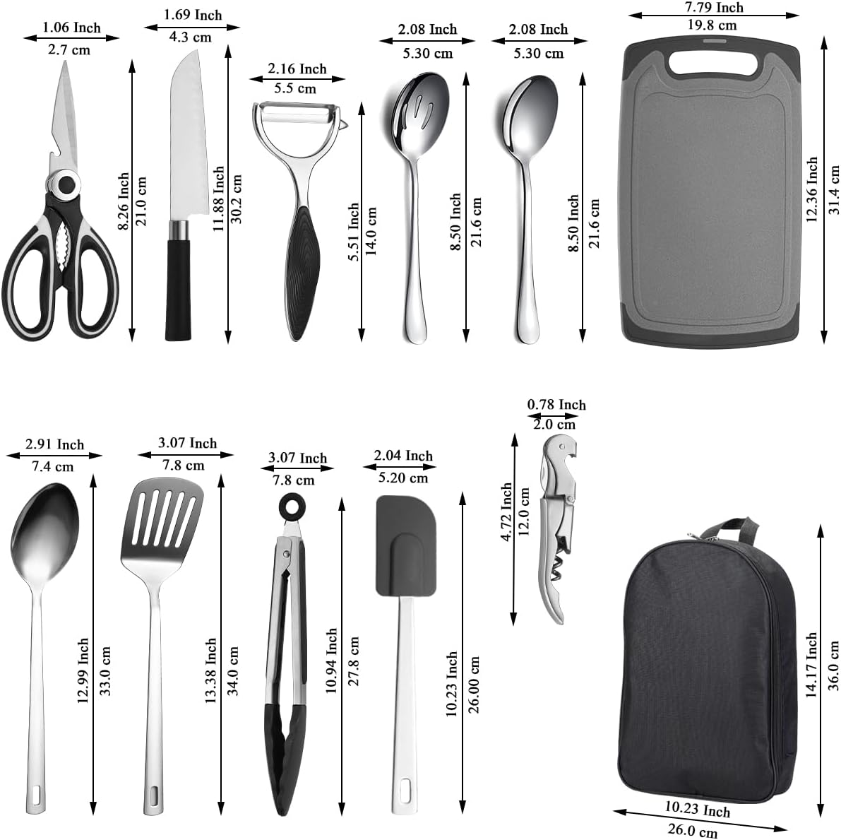Camping Accessories, Evanda Camping Cooking Utensils, Travel Essentials, Portable Camping Kitchen Utensil Set for Travel, Picnics, RVs, Camping, BBQs, Parties
