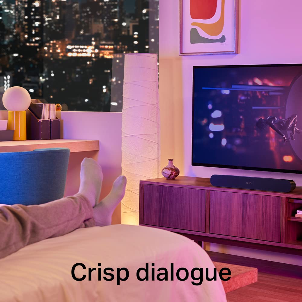 Sonos Ray Soundbar - All-in-one compact and sleek soundbar with Blockbuster sound for movies, gaming and wifi music streaming, compatible App and Apple AirPlay, in black