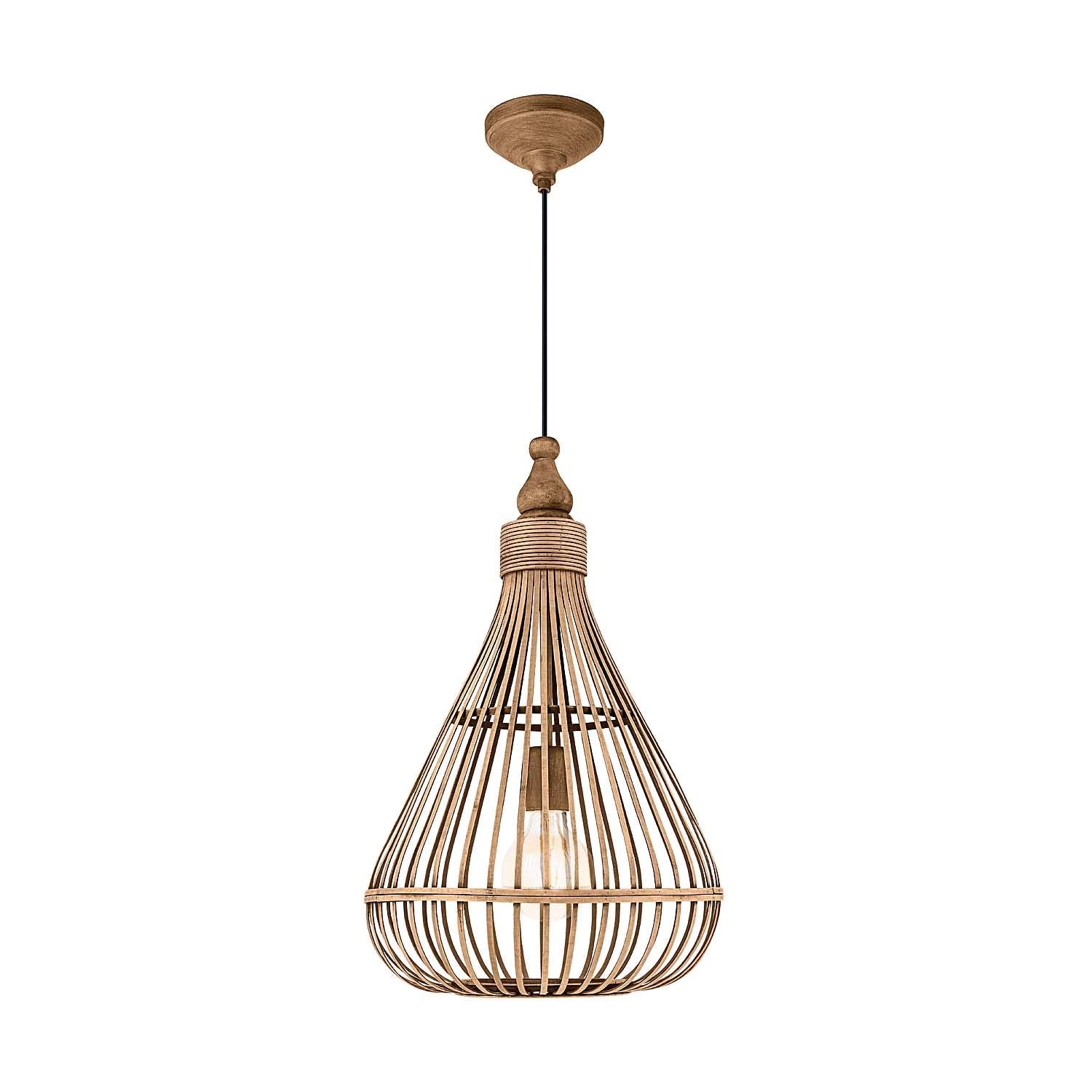 Eglo Amsfield Pendant Light, Vintage, Nature, Boho, Nordic Design Hanging lamp, Dining Room, Living Room Lighting, Steel and Wooden Natural Colour,