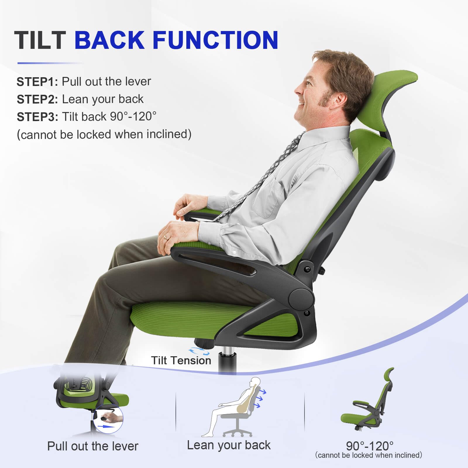 Office Chair - Ergonomic Desk Chair with Lumbar Support Headrest Adjustable, Padded Flip-up Armrests Comfy Seat Cushion High Back Executive Manager Chair For Home Office