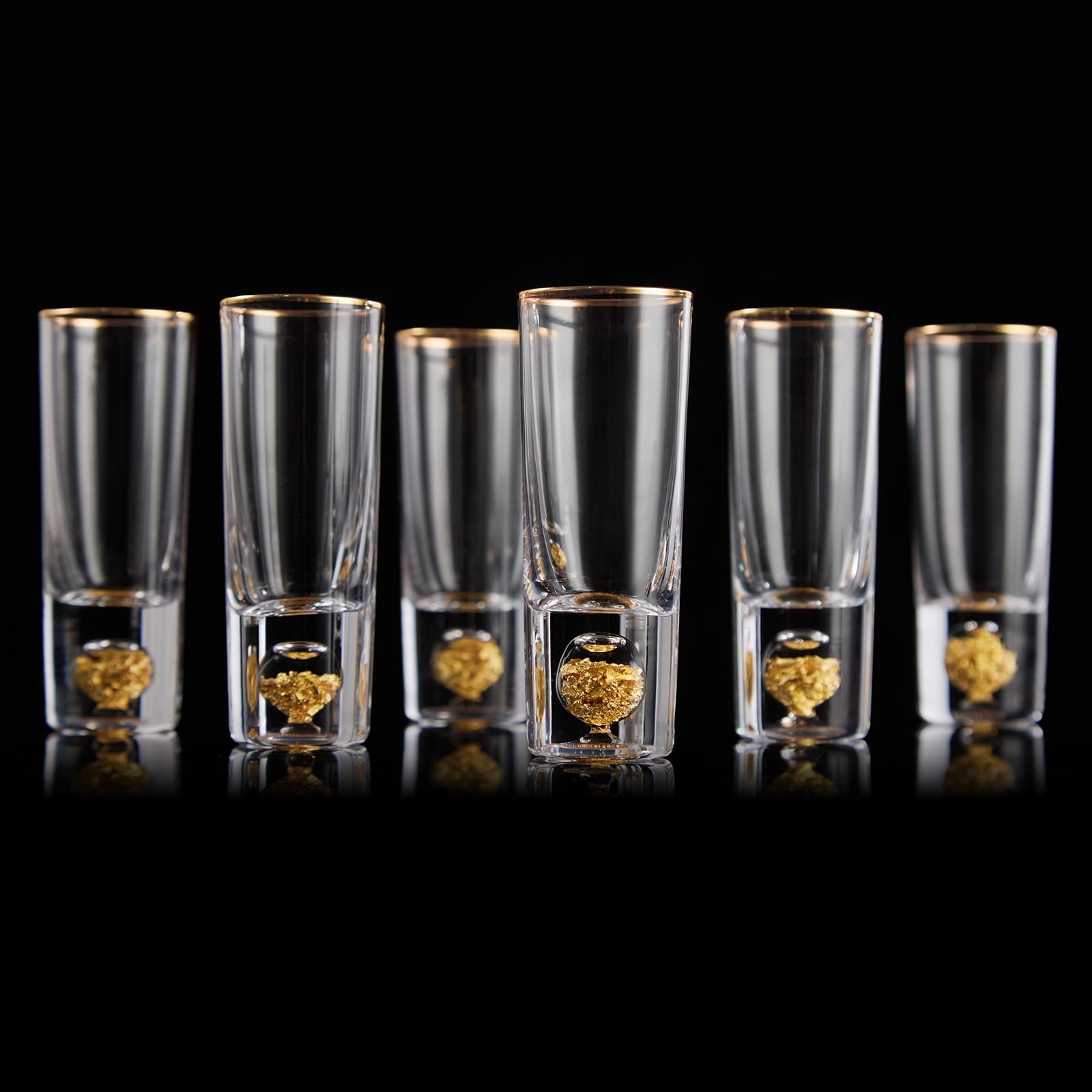 DUJUST Crystal 60ml Shot Glasses Set, Cool & Tall Shot Glasses Set Decorated with 24K Gold Leaf Flakes, BPA-Free & Lead-Free, Perfect for Dcor &