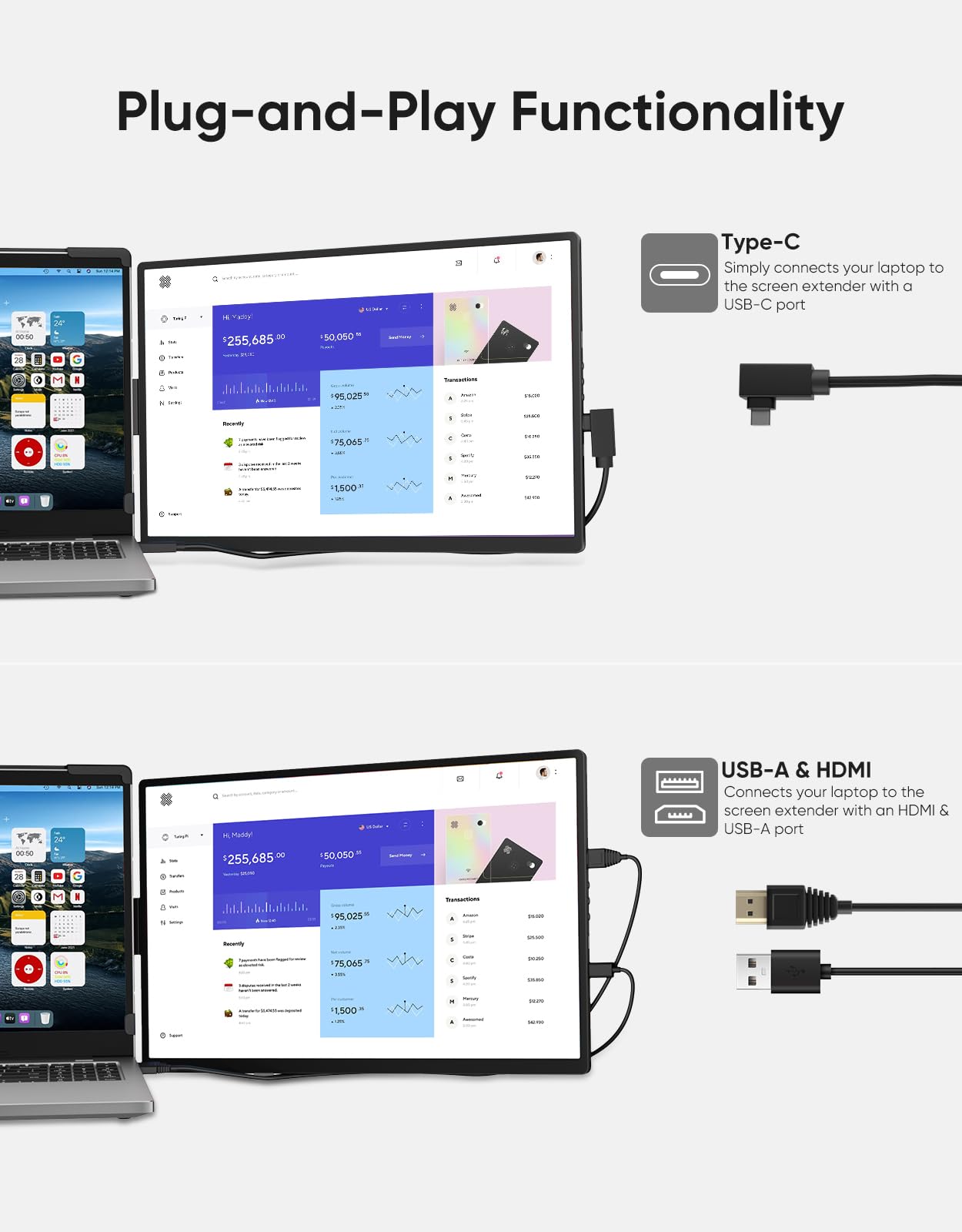 Dopesplay Laptop Screen Extender Monitor,15.6" FHD 1080P IPS External Portable Monitor for Laptop,Plug & Play Dual Screen Monitor for 13.3"-17" Laptops,Compatible with Mac,Wins,Chrome,Android,Dex