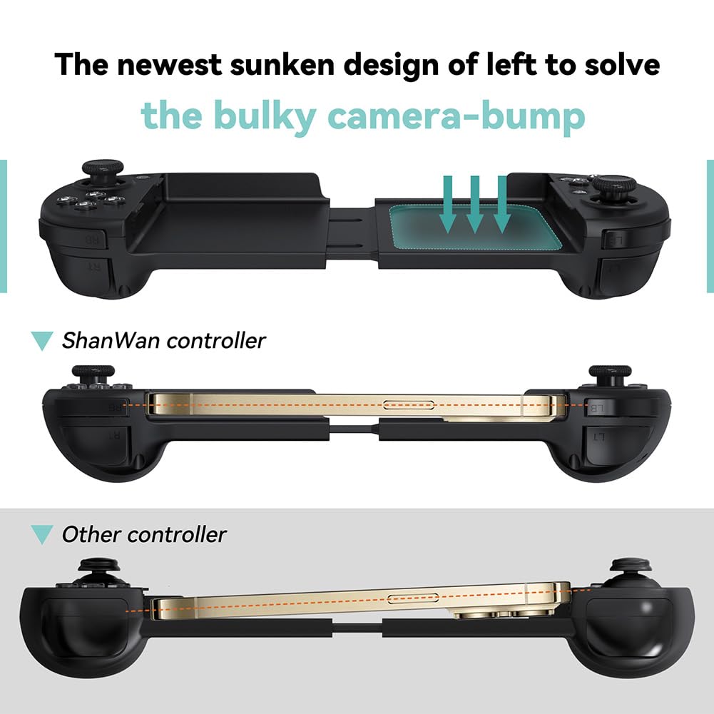 ShanWan Mobile Gaming Controller for Android/iOS, Phone controller for iPhone15, Bluetooth connection, PS Remote Gaming Xbox Cloud Steam Link GeForce NOW MFi Apple Arcade Gaming