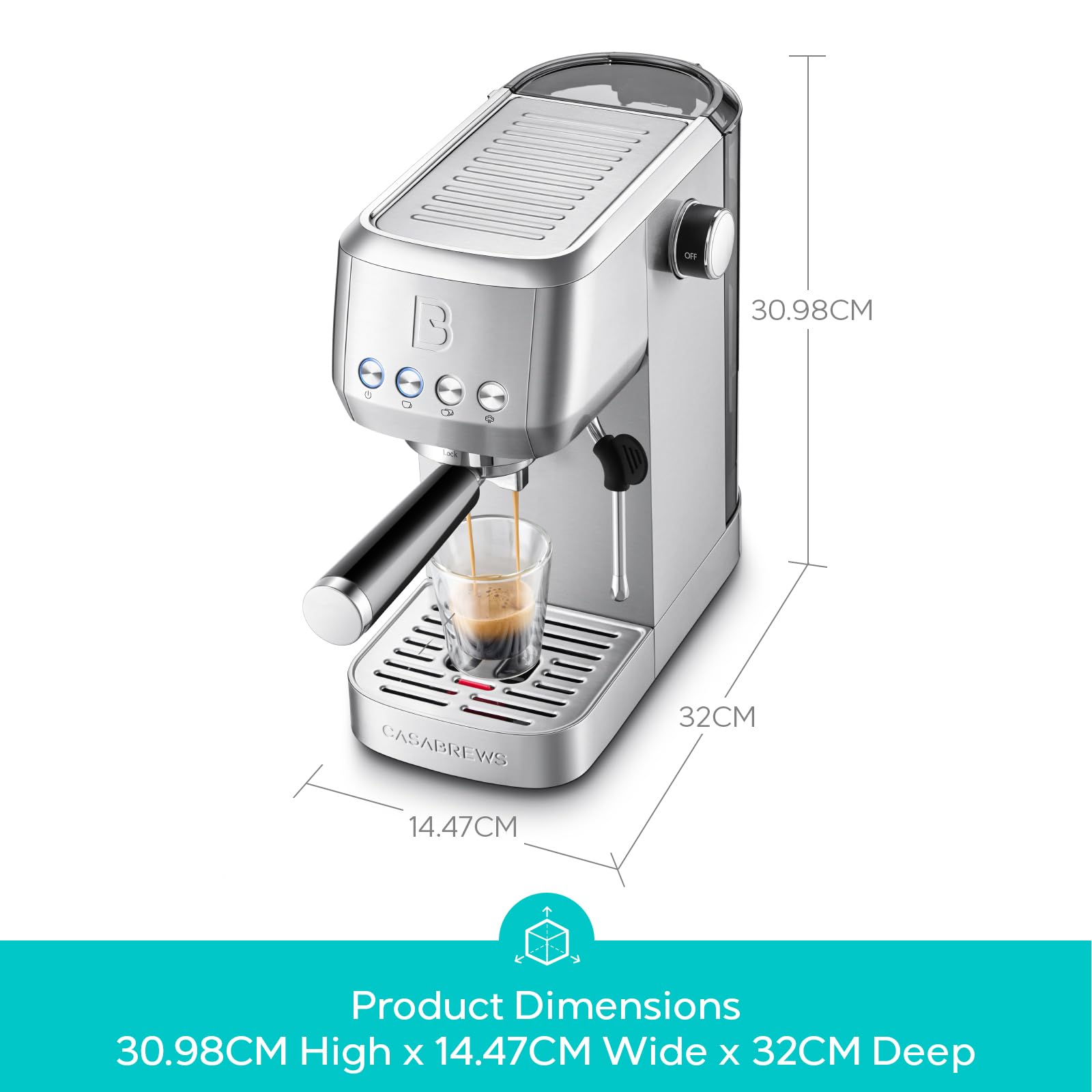 CASABREWS 3700 Essential Espresso Machine 20 Bar, Stainless Steel Cappuccino & Latte Machine with Steam Frother for Home, 1.3L Water Tank, Silver