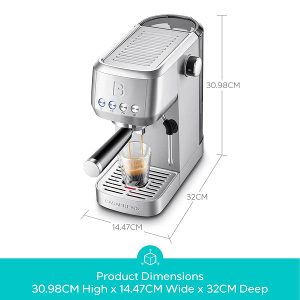 CASABREWS 3700 Essential Espresso Machine 20 Bar, Stainless Steel Cappuccino & Latte Machine with Steam Frother for Home, 1.3L Water Tank, Silver