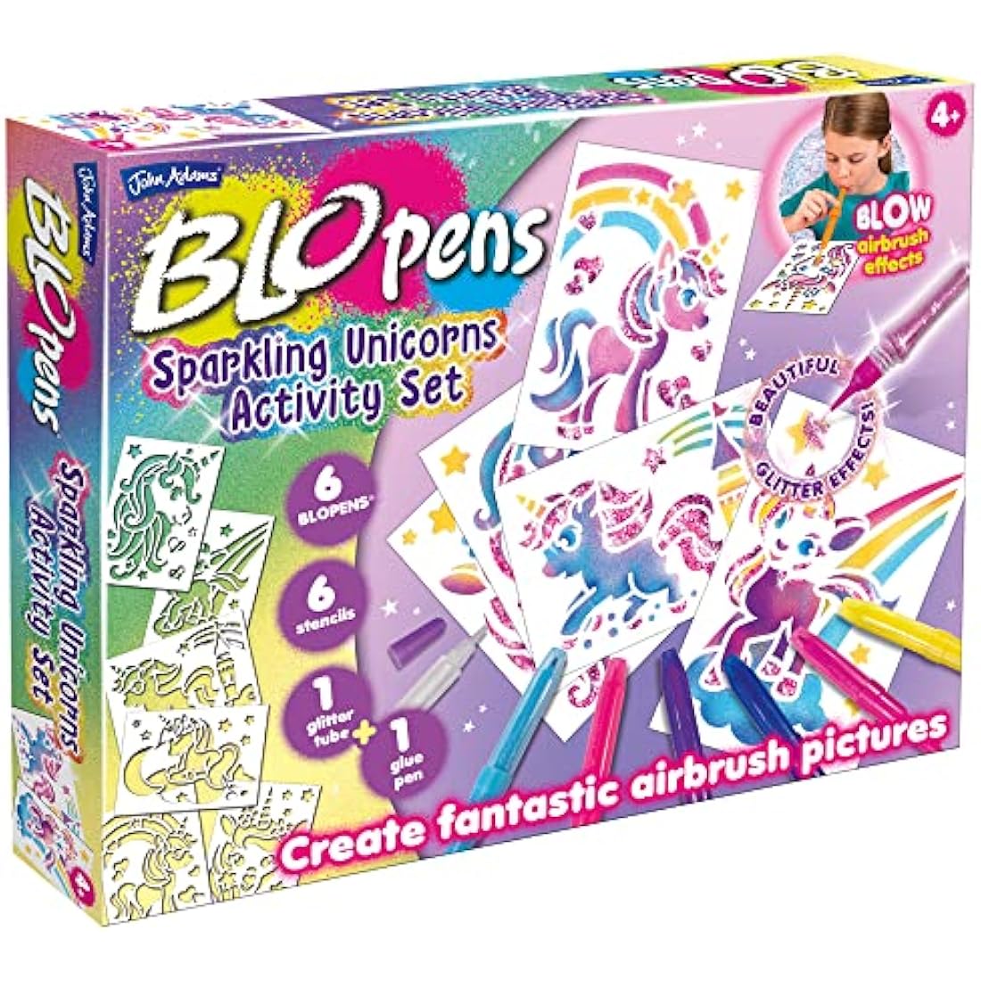 John Adams | BLOPENS® Sparkling Unicorn Activity Set: Create fantastic airbrush pictures | Arts & crafts | Ages 4+, Silver