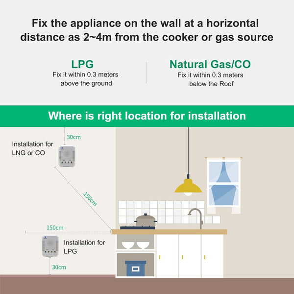 2 in 1 Carbon Monoxide Detector and Natural Gas Detector, Upgrade 2M Cable Wall-mounted CO Alarm with 2 Sensors for Home Kitchen, Gas Leak Detector with 10 Years Sensor Life
