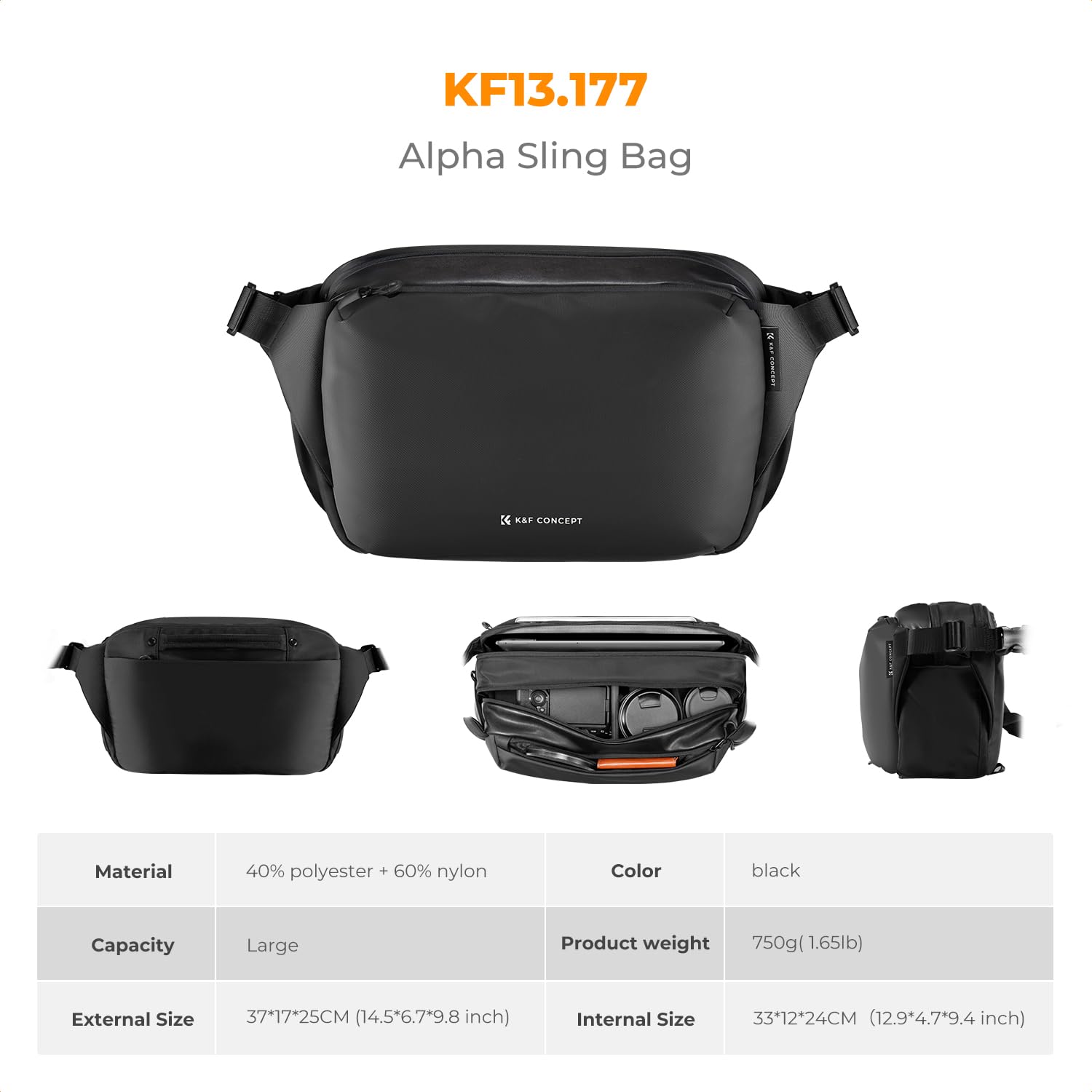 K&F Concept Camera Sling Bag, Camera Bag for DSLR and Lenses, Single Shoulder Camera Case Crossbody Bag with Tripod Holder for SLR Canon Sony Nikon Drone