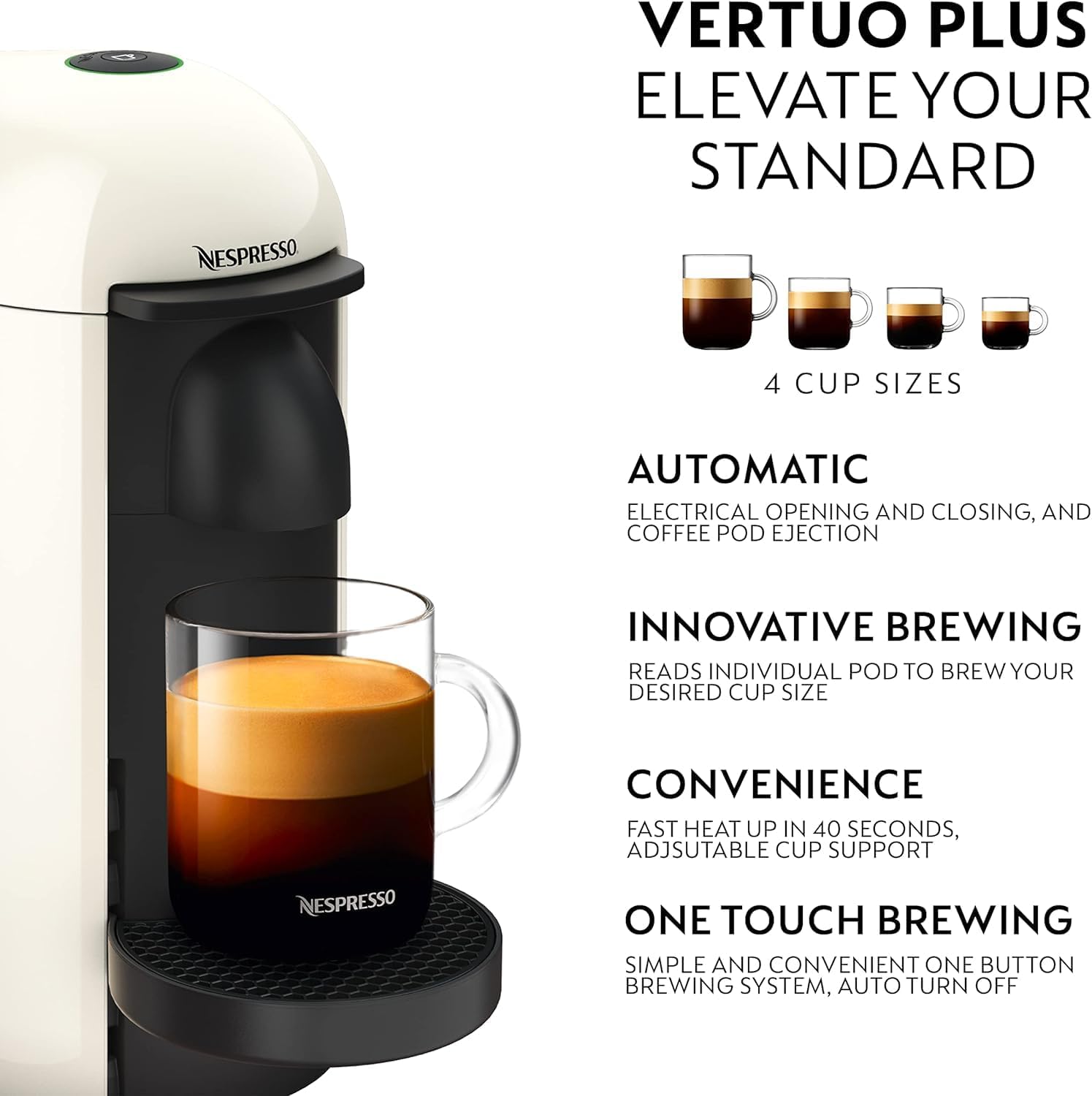 Nespresso Vertuo Plus Automatic Pod coffee machine for Americano, Decaf, Espresso by Krups in White [Amazon Exclusive]