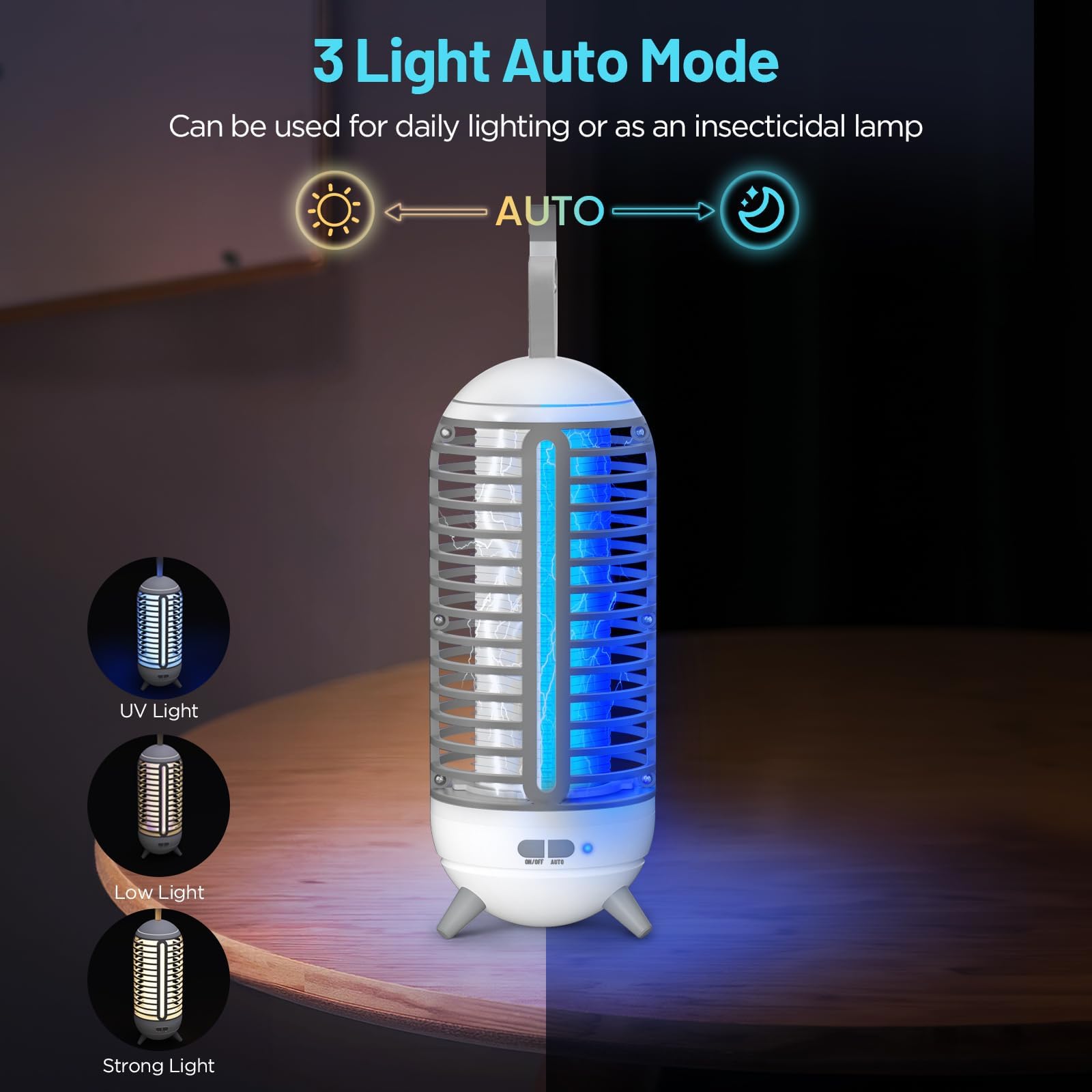 Dnenellr Fly Zapper, 3 IN 1 LED UV Mosquito Killer Lamp, 1400V Electric Fly Killer with Light Modes, 360° Silent Bug Zapper for Indoor Use, USB Rechargeable Insect Trap for Bedroom, Kitchen and More