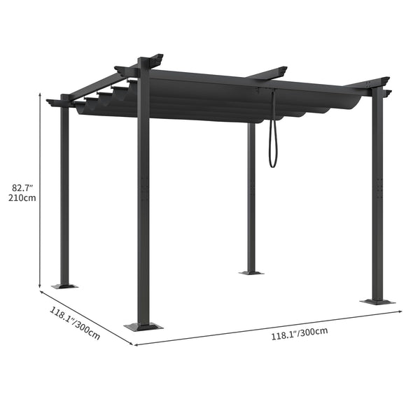 Metal Pergola with Retractable Roof, Outdoor Pergola Includes Water-Resistant and SPF 15 PU Coated Canopy, Sun Shade for Barbecue Events, Garden Parties, and Lawn in Dark grey 3x3Meter