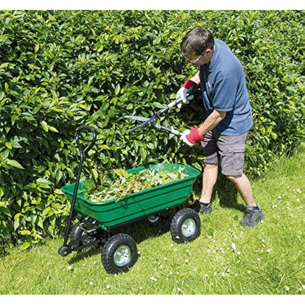 Draper 22x96x51cm Garden Tipper Cart - Heavy Duty Gardening Trolley with Handle For Home and Professional Use, Green