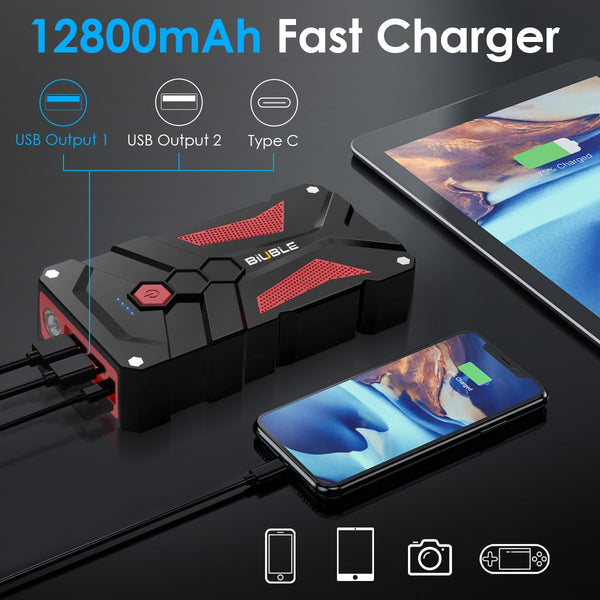 BIUBLE Jump Starter 5000A Car Battery Booster Jump Starter 12V Portable Power Pack (up to 7.0L Gas or 5.5L Diesel Engine), Car Starter Power Bank with LED Flashlight,Force Start