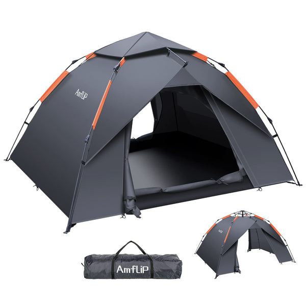 Amflip Camping Tent Automatic 3 Man Person Instant Tent Pop Up Ultralight Dome Tent 4 Seasons Waterproof & Windproof Camping Tent with Removable Outer Tarpaulin, Double Layers