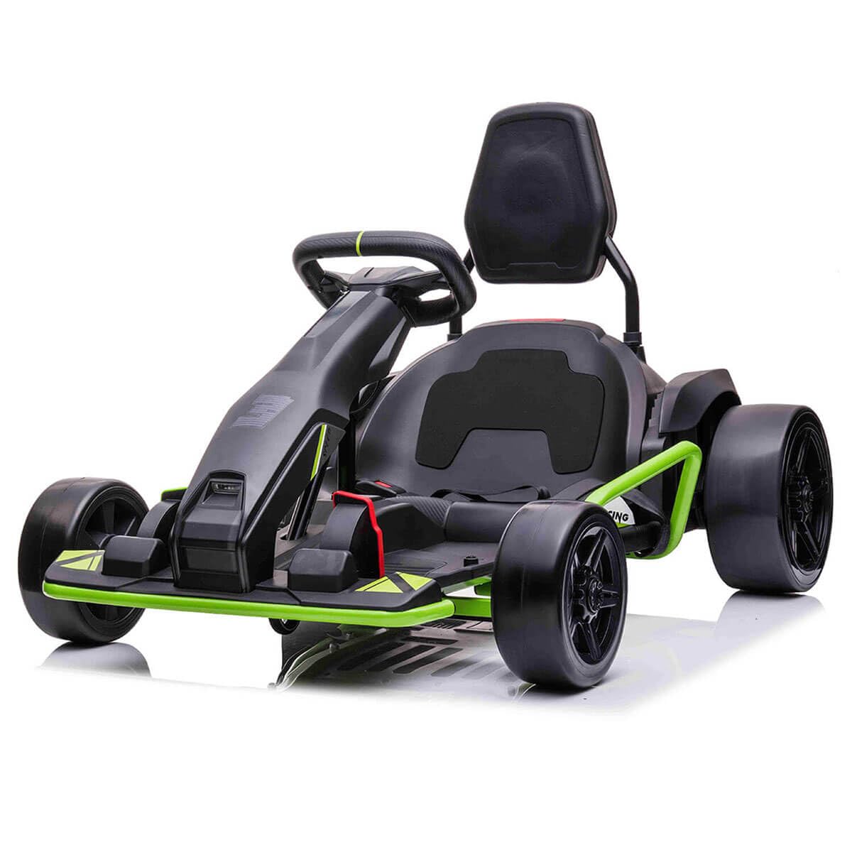 Drift Racer 24V Electric Ride On Go Kart┃Drift Go Kart┃Electronic and Mechanical Brakes┃Racing steering wheel┃Variable Speed┃Rear slick drift wheels┃LED Light┃OutdoorToys┃2 Colour Options┃Black┃