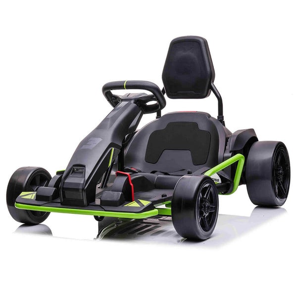 Drift Racer 24V Electric Ride On Go Kart┃Drift Go Kart┃Electronic and Mechanical Brakes┃Racing steering wheel┃Variable Speed┃Rear slick drift wheels┃LED Light┃OutdoorToys┃2 Colour Options┃Black┃