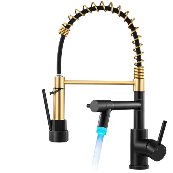 Warmiehomy 5 Modes Kitchen Taps Mixer with Pull Out Spray,High Arc 360° Swivel Dual Spout Pull Down Stainless Steel Kitchen Sink Taps,Brushed Nickel